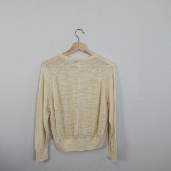 Club Monaco Cropped Top Women's XS Beige Sheer Long Sleeve V-Neck Casual 110 - Picture 2 of 7
